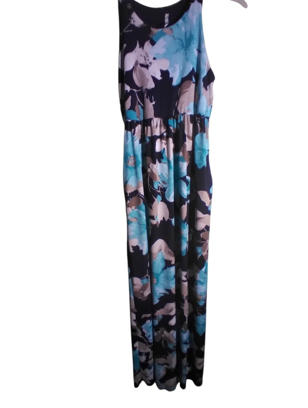 Bellamie Sleeveless Blue Black And Teal Floral Maxi Dress Cottagecore Summer